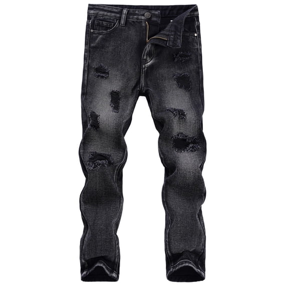 Hotiary Kid Boys Ripped Destroyed Straight Leg Jeans Children Fashion Skinny Fit Elastic Waist Distressed Denim Pants Stretch Slim Trousers