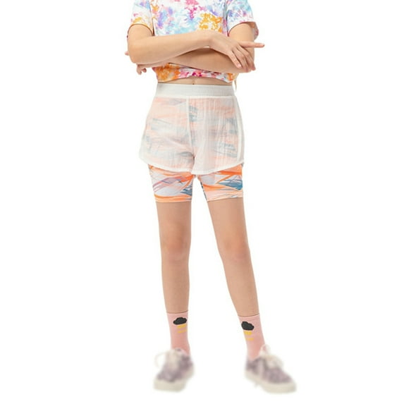 Hotiary Kid Girls 2 in 1 Running Shorts Children High Waisted Quick Dry Print Gym Athletic Shorts with Liner Split Elastic Workout Skorts for 5-12 Years