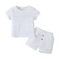 thumbnail image 1 of Hotiary Kids Baby Boys Summer Outfits Solid Color Short Sleeve T-shirt Top + Button down Elastic Waistband Shorts with Pockets 2 Piece Sets Toddler Child Clothes for 1 Years-6 Years, 1 of 8