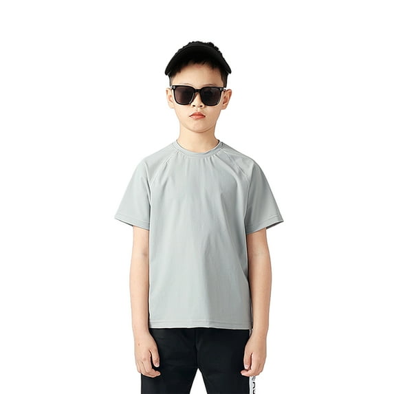 Hotiary Kids Boys Girls Spring Summer Ice Silk T-shirt Moisture Wicking Athletic Solid Color T Shirts Children Short Sleeve Breathable Quick Dry Sports Tee Tops
