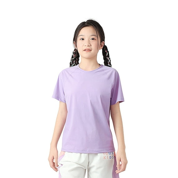 Hotiary Kids Boys Girls Spring Summer Ice Silk T-shirt Moisture Wicking Athletic Solid Color T Shirts Children Short Sleeve Breathable Quick Dry Sports Tee Tops for 7-13 Years