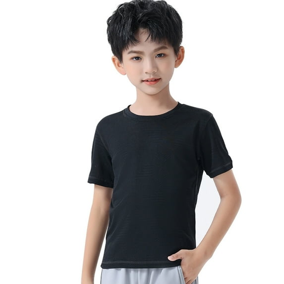 Hotiary Kids Summer Moisture Wicking Active Athletic Performance Undershirt Round Neck Short-Sleeve Solid Color T-Shirt Boys & Girls Teenagers Aged for 4 Years-14 Years