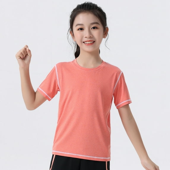 Hotiary Kids Summer Moisture Wicking Active Sports T-Shirt Round Neck Short-Sleeve Solid Color Undershirt Boys & Girls Teenagers Aged for 4 Years-14 Years