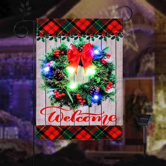 Hotiary Lighted Winter Garden Flag for Outside, Solar Led Snowman Garden Yard Flag, Christmas Garden Flag 12x18 double sided for Outdoor Yard Garden Lawn Decoration