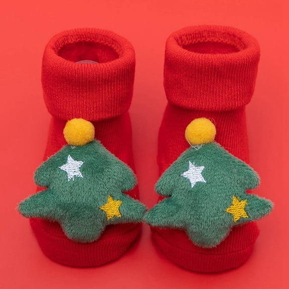 Hotiary Lovely Christmas Pattern Floor Socks 2-Pack Baby Toddler Thick Thermal Cotton Christms Stocking for Boys or Girls 0-3 Years