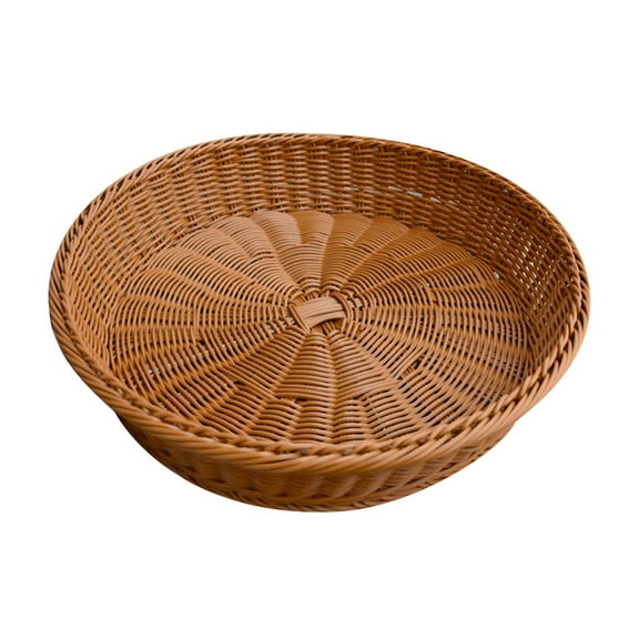 [Hotiary] Natural Wicker Bread Baskets,Round Rattan Woven Fruit Basket, Handmade Willow Food Storage Baskets for Serving Vegetable,for Kitchen,Home,Large,11.81"*11.81"*3.15"