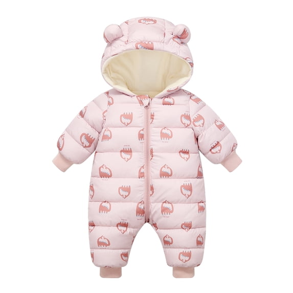 Hotiary Newborn Baby Boys Girls Cozy Zipper Snowsuit Infants Winter Warm Snow Clothes Cartoon Printed Romper Hooded Jumpsuit Coat, Size 0-12 Months
