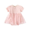 thumbnail image 1 of Hotiary Newborn Baby Girl Cute Bodysuit Romper Dress Infant Ruffle Short Sleeve Floral Print Birthday Party Holiday Princess Tulle Dress Toddler Spring Summer Fall Clothes Pink for 0-24 Months, 1 of 7