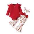 thumbnail image 1 of Hotiary Newborn Infant Girls Halloween Christmas 3 Piece Set Toddler Baby Long Sleeve Button Romper + Print Bell-Bottom Pant + Headband Outfits for 0 Month-4 Years, 1 of 8