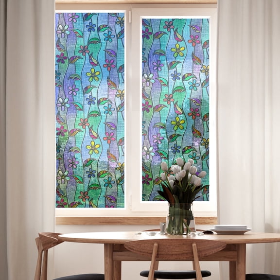 Hotiary PVC Window Privacy Film,3D Stained Glass Window Sticker,Static Clings Anti-UV Sun Blocker