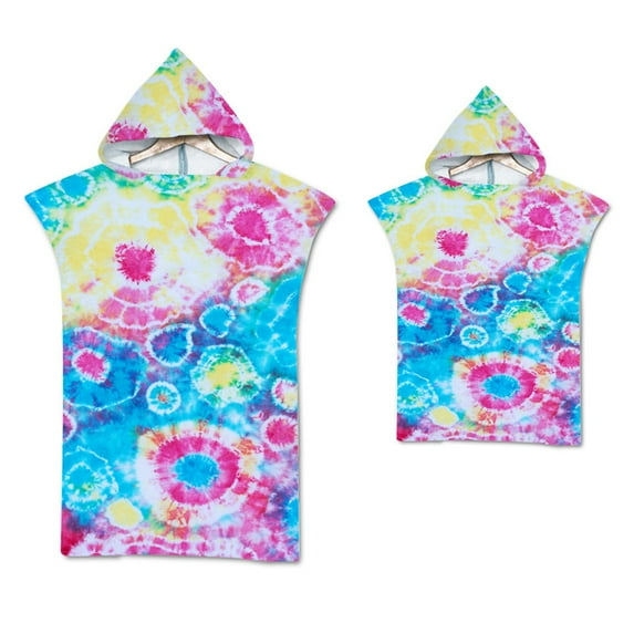 Hotiary Parent-Child Hooded Poncho Towels, Tie-dye Soft & Absorbent Microfiber Beach Towel, Swimming Pool Changing Robe Bathrobe Bath Towel