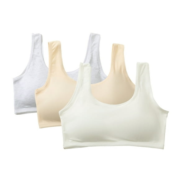 Hotiary Solid Color Casual Undercover for Girls Pure Cotton Breathable Thin Sports Bra for 12-16 Yeras Teenagers