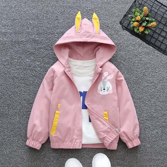Hotiary Spring and Autumn Girls Casual Thin Windbreaker Coat 1-7T Toddler Kids Rabbit Printed Hooded Jacket with Cute Rabbit Ears