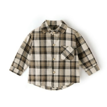 Hotiary Spring and Autumn Lapel Plaid Cotton Shirt Boys and Girls Long Sleeved Button Down Casual Jacket for 1-11 Years Toddler Kids