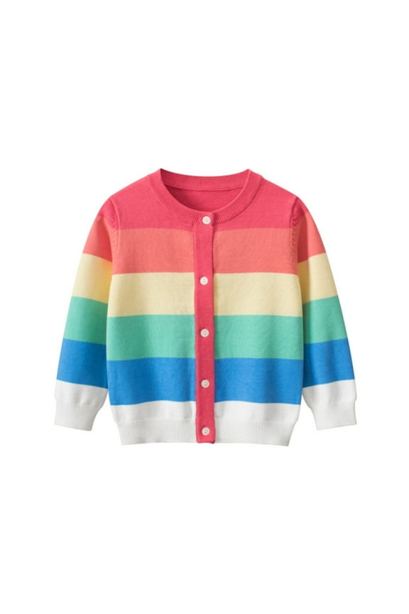 Spring and Autumn Toddler Children Clothing Rainbow Color Knitted Cardigan Girls Casual Sweater with 1-6 Years Old