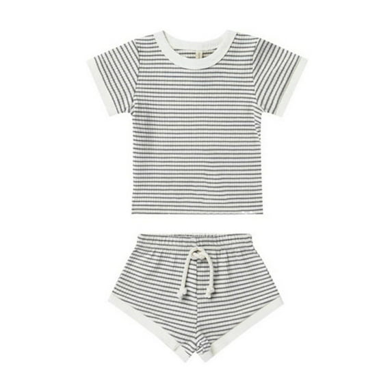 Hotiary Toddler Baby 2 Piece Outfits Solid Color Pit Strip Round Neck Short Sleeve T-Shirt and Drawstring Elastic Shorts Sets Newborn Infant Suit for 6 Months-3 Years