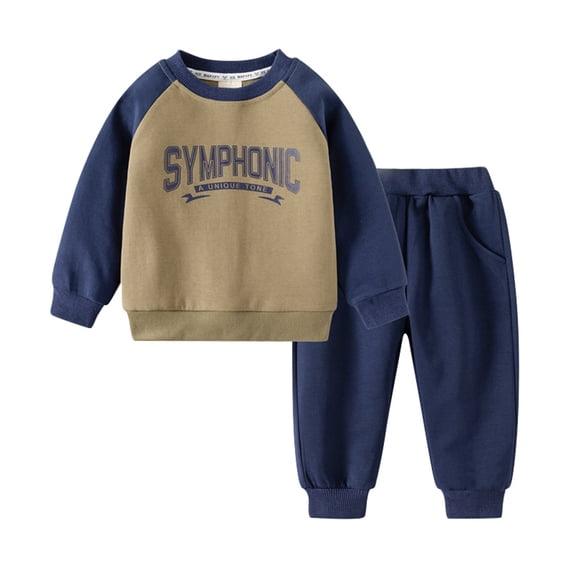 Hotiary Toddler Baby Boy's 2 Piece Outfits Kids Color Block Letter Patched Long Sleeve Sweatshirt and Sweatpants Set for 1-10 Years