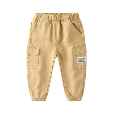 Hotiary Toddler Baby Boys Cargo Sweatpants Kids Solid Cotton Elastic High Waist Multi Pocket Casual Trousers Active Jogger Pants for 2-9Y Khaki