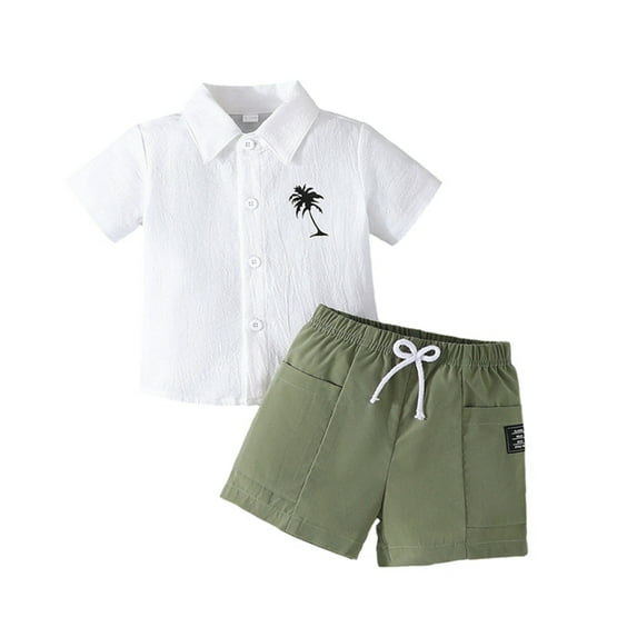 Hotiary Toddler Baby Boys Summer Outfits Solid Color Lapel Collar Button down Short Sleeve Shirt Top + Elastic Waistband Drawstring Shorts 2 Piece Sets Infant for 6 Months-3 Years