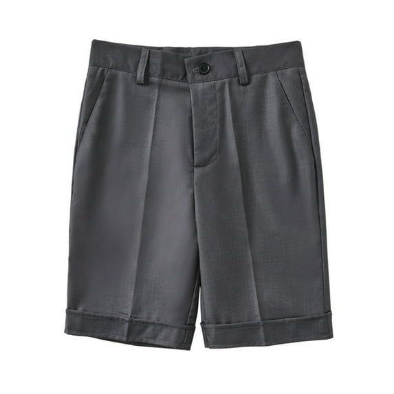 Hotiary Toddler Baby Boys Summer Suit Shorts Kids Solid Color Elastic Waist Pull on Shorts School Uniform Fifth Pant Gray for 3-16 Years