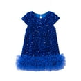 thumbnail image 1 of Hotiary Toddler Baby Girl Glitter Sequin Dress Kids Sparkly Fancy Ruffle Short Sleeve Holiday Festival Tulle Dress Children Birthday Party Princess Dress Blue for 2-8Y, 1 of 5