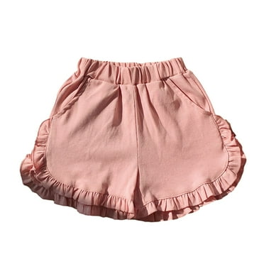 Hotiary Toddler Baby Girls Cotton Ruffle Edge Shorts Kids Summer Solid Color Soft Breathable Elastic Waist Shorts with Pockets for 1-7 Years
