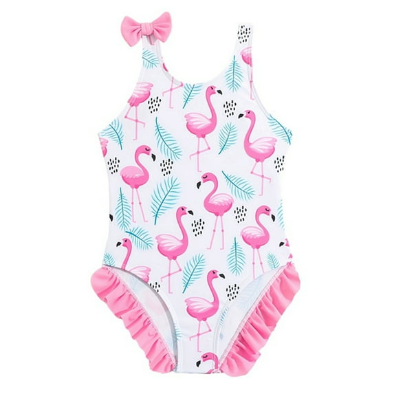 Hotiary Toddler Baby Girls One Piece Swimsuits Kids Fashion Print Quick Dry Ruffle Beach Bathing Suit Beach Swimwear Pink1 for 2-10Y