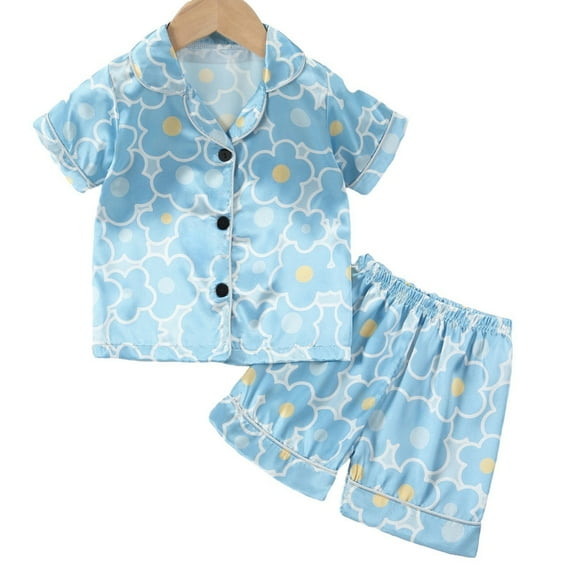 Hotiary Toddler Baby Summer 2 Piece Outfits Boys Girls Graphic Print Suit Kids Short Sleeve Lapel Collar Button down Shirt Tops + Elastic Waist Shorts Set for 1-6 Years