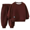 thumbnail image 1 of Hotiary Toddler Boy Girl Sweat Suit Baby Long Sleeve Crewneck Sweatshirt Top and Sweatpant 2Pcs Set Kids Solid Color Fleece Lined Casual Tracksuit Clothes for 2-10Y Wine Red, 1 of 4