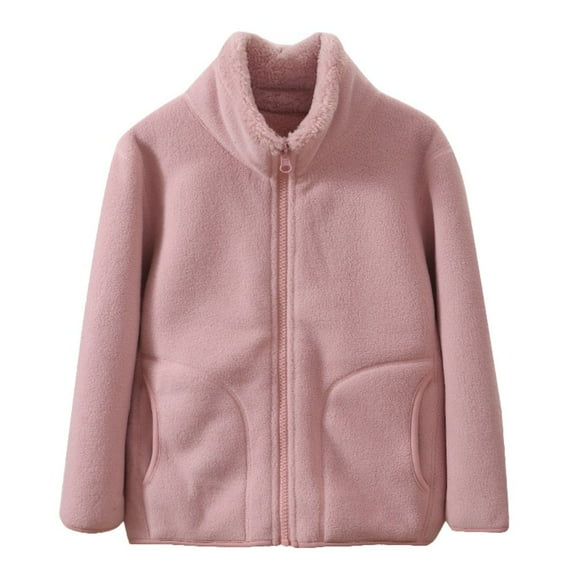 Hotiary Toddler Boys Girls Coral Fleece Coat Baby Fall Winter Windproof Long Sleeve Stand Collar Solid Zipper Jacket Kids Thicken Warm Outwear for 4-12 Years