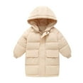 thumbnail image 1 of Hotiary Toddler Boys Girls Warm Winter Coat Baby Mid Long Hooded Windproof Puffer Jacket Kids Padded Down Outwears with Pockets for 3-12 Years White, 1 of 5