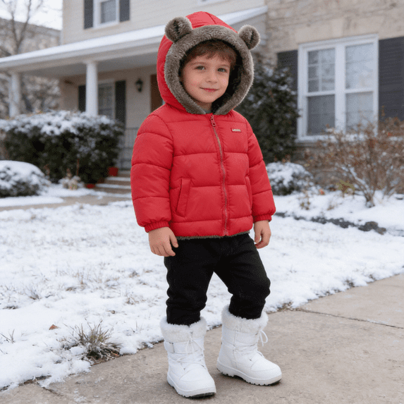 Hotiary Toddler Boys Girls Winter Cute Hooded Coat Kids Solid Thicken Warm Outwear Fleece Lined Jackets Coats Size 1-6 Years