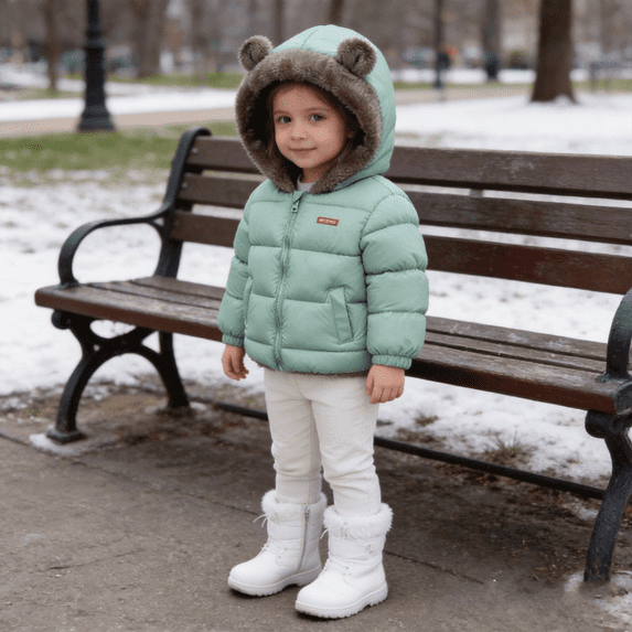 Hotiary Toddler Boys Girls Winter Cute Hooded Coat Kids Solid Thicken Warm Outwear Fleece Lined Jackets Coats Size 1-6 Years