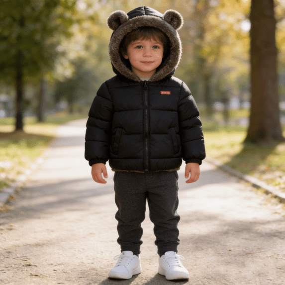 Hotiary Toddler Boys Girls Winter Cute Hooded Coat Kids Solid Thicken Warm Outwear Fleece Lined Jackets Coats Size 1-6 Years