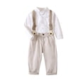 thumbnail image 1 of Hotiary Toddler Children Boys Gentleman Button Down Long Sleeved and Light Khaki Suspenders Pants Two-Piece Set 1-7T, 1 of 9
