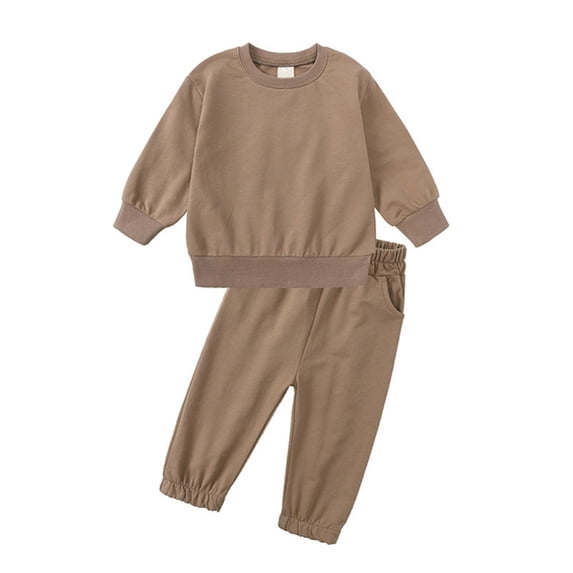 Hotiary Toddler Children’s Two Piece Set of Solid Color Long Sleeved Crew Neck Top and Pants for Boys or Girls 1-13 Years Old