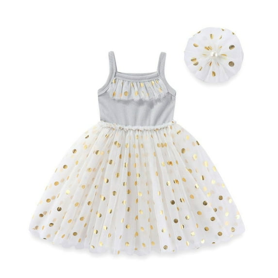 Hotiary Toddler Girl's Cute Spaghetti Strap Cami Dress Polka Dots Shirred Mesh A Line Party Tutu Dress Baby Kids Summer Ruffle Princess Dress for 0-6 Years