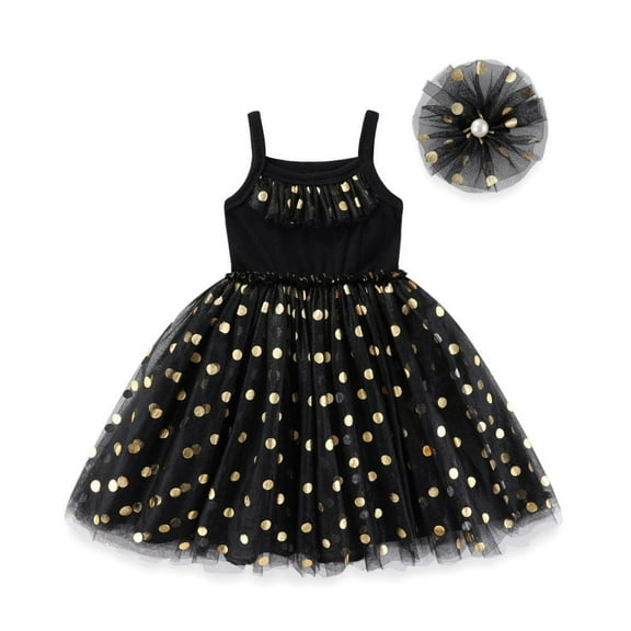 Hotiary Toddler Girl's Cute Spaghetti Strap Cami Dress Polka Dots Shirred Mesh A Line Party Tutu Dress Baby Kids Summer Ruffle Princess Dress for 0-6 Years