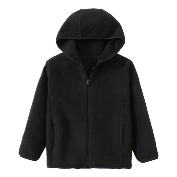 Hotiary Toddler Girls Boys Fleece Hooded Sweater Jacket Baby Warm Zip up Cardigan Coat Kids Fall Winter Outwear Lining for 4-12Y Black