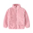 thumbnail image 1 of Hotiary Toddler Girls Boys Simple Stand Collar Plush Coat Baby Kids Solid Full Zip Warm Jacket Children Thicken Faux Furry Fleece Casual Tops for 2-11 Years Pink, 1 of 8
