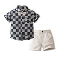 thumbnail image 1 of Hotiary Toddler Kid Boys Outfits Summmer Plaid Print Turn-Down Collar Short Sleeve Button Down Shirt with Bow + Elastic Shorts with Pockets 2 Piece Sets for 2 Years-7 Years, 1 of 8