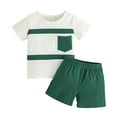 thumbnail image 1 of Hotiary Toddler Kids Boys Summer Outfits Patchwork Color Block Short Sleeve Shirt + Solid Color Elastic Waistband Shorts 2 Piece Sets Baby Child Clothes for 1 Years-6 Years, 1 of 4