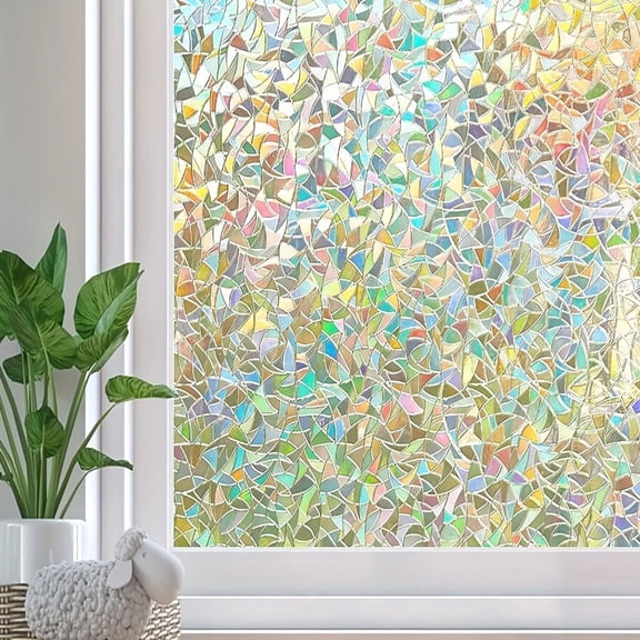 Hotiary Window Privacy Film Rainbow Film Decorative Window Sticker, 3D Static Stained Glass Cling Tint for Home Heat Control Non-Adhesive