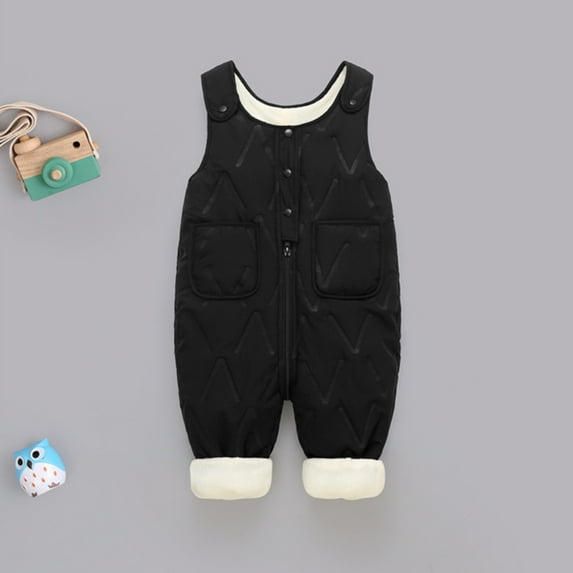 Hotiary Winter Plush Shoulder Strap Pants for Boys and Girls Solid Color Cotton Thickened Jumpsuit for 6M-4T Infant Toddler