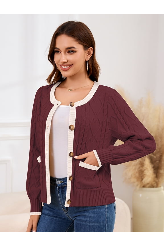 Women Winter Fall Cable Knit Cardigan Sweater Button Down Knit Jackets Long Sleeve Open Front Coats Outerwear With Pockets