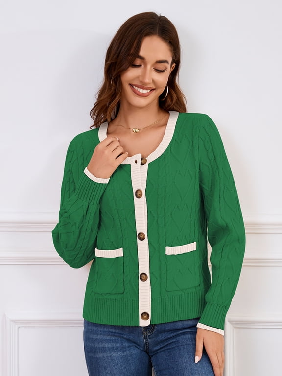 Women Winter Fall Cable Knit Cardigan Sweater Button Down Knit Jackets Long Sleeve Open Front Coats Outerwear With Pockets