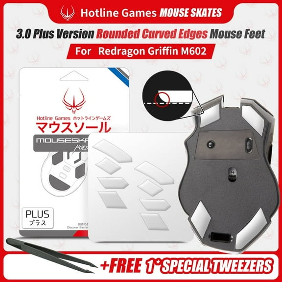 Hotline Games 3.0 PLUS Mouse Feet For Redragon M602 Wireless Gaming Mouse, 2 Sets, White, New