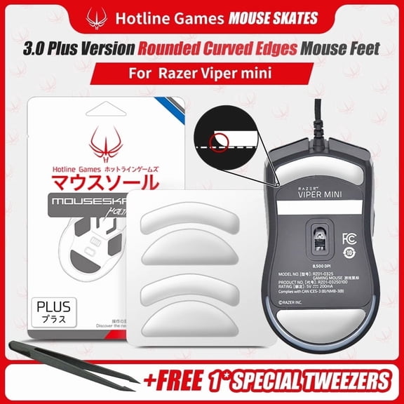 Hotline Games 3.0 PLUS Mouse Feet For Viper Mini Wireless Gaming Mouse, 2 Sets, White, New