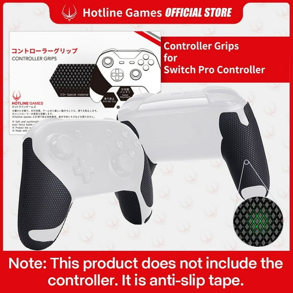 Hotline Games Wireless Game Controller Grip Tape for Switch Pro Handle Grips, Black, 1 Count
