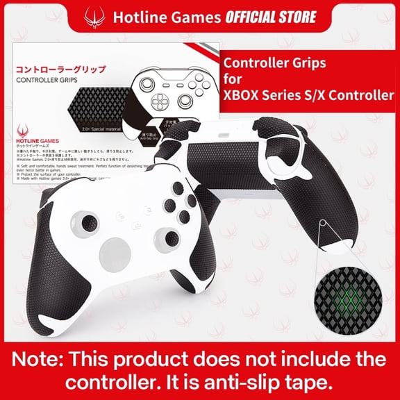 Hotline Games Wireless Game Controller Grip Tape for Xbox Series X/S Handle Grips+Buttons+Triggers+Battery Cover Door, Black, 1 Count